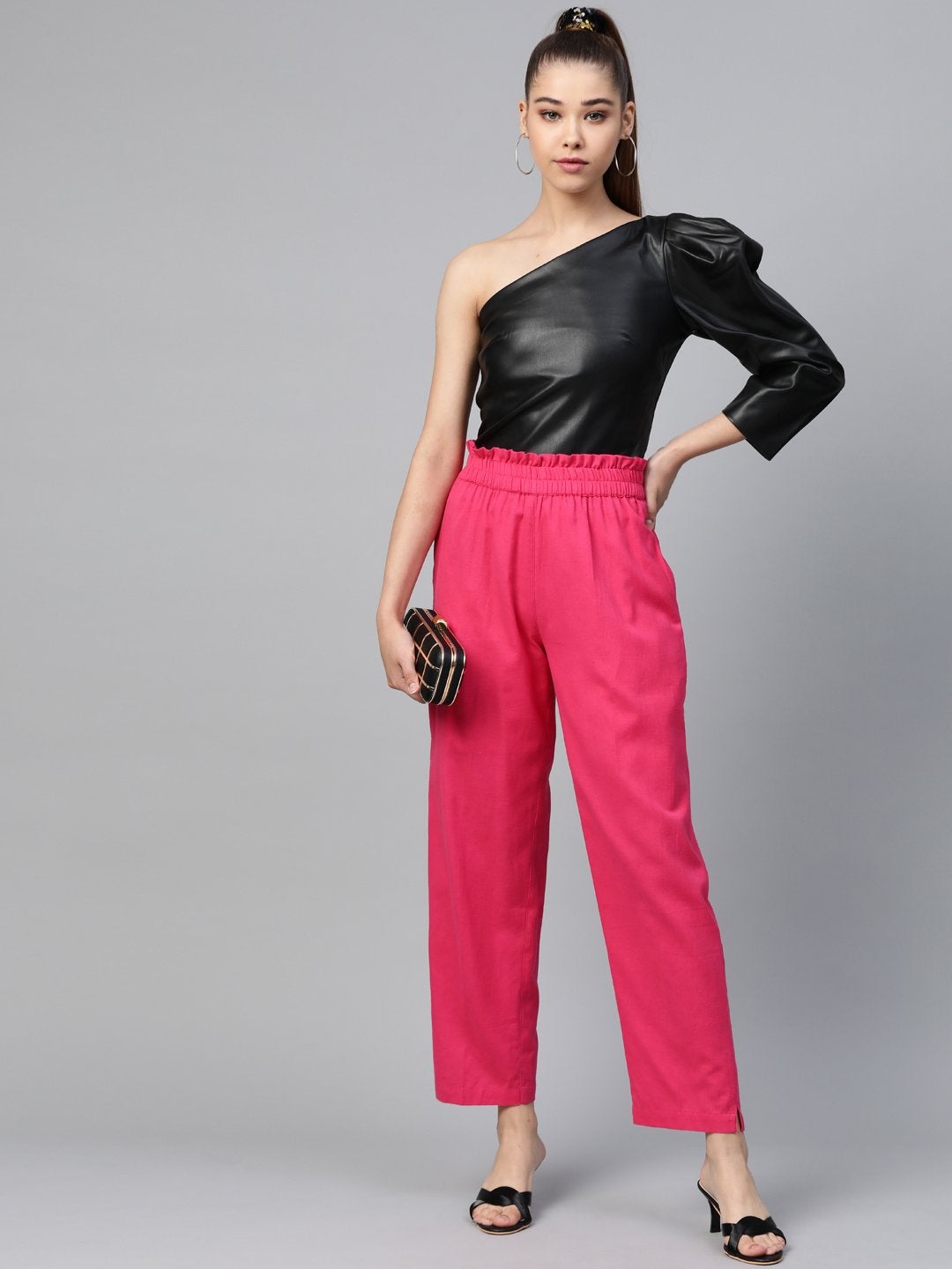 Women's Pink Paperbag Tapered Pants