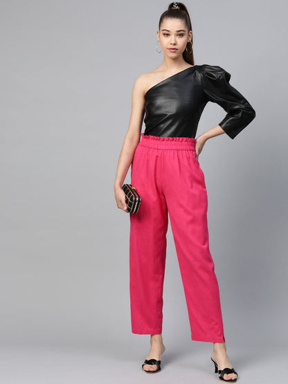 Women's Pink Paperbag Tapered Pants