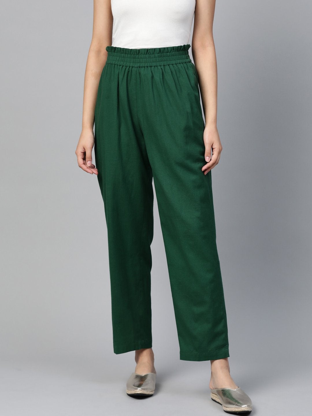Women's Green Paperbag Tapered Pants