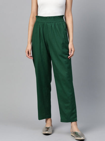Women's Green Paperbag Tapered Pants