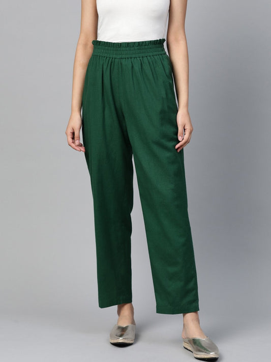 Women's Green Paperbag Tapered Pants