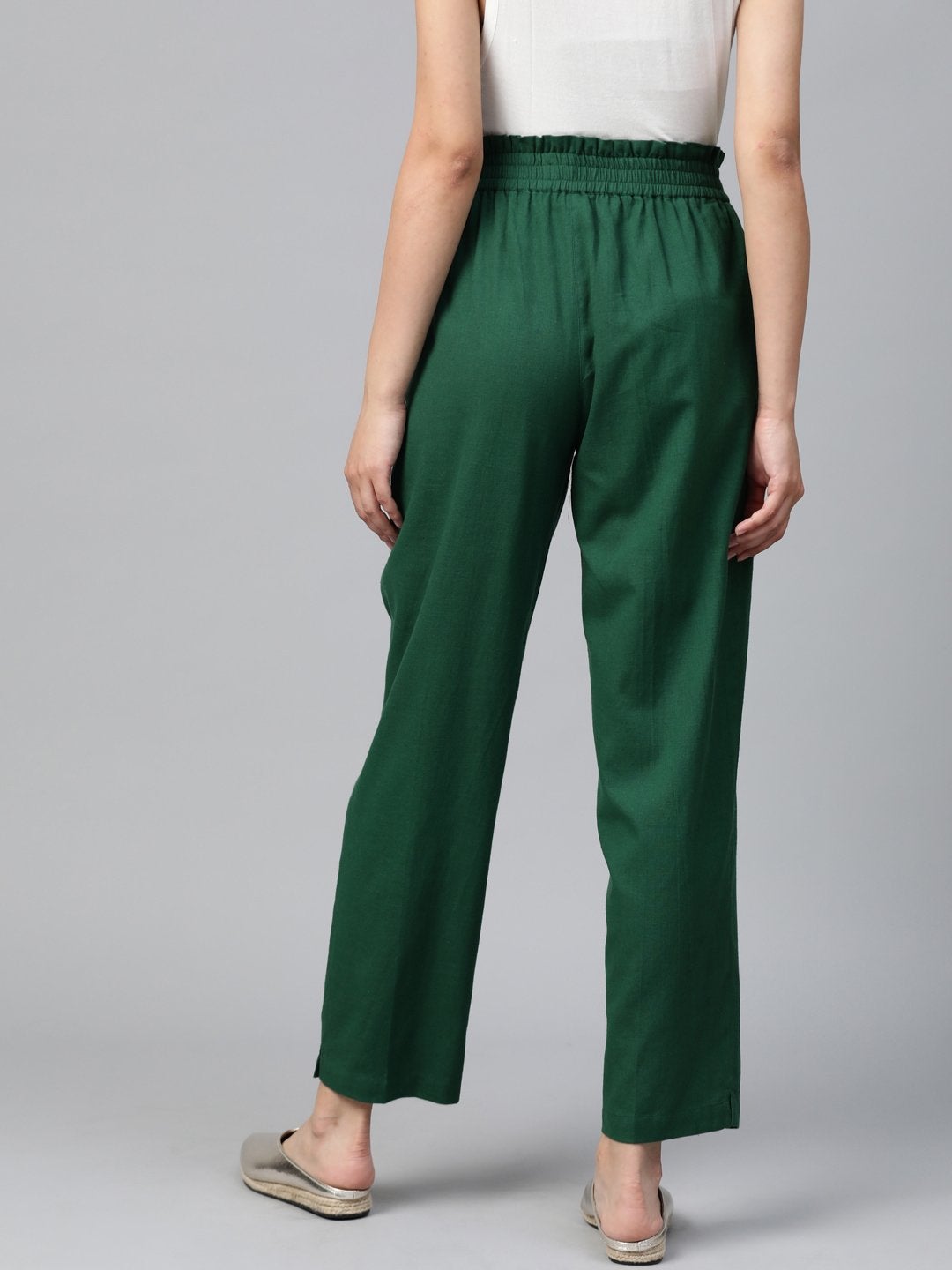 Women's Green Paperbag Tapered Pants