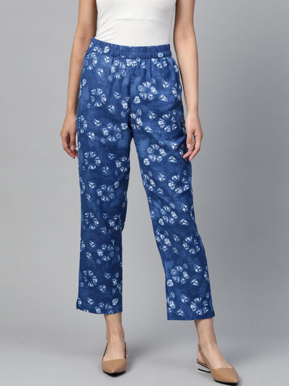 Women's Blue Tie & Dye Floral Tapered Pants