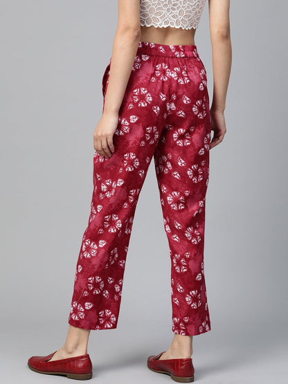Women's Red Tie & Dye Floral Tapered Pants