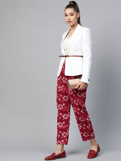 Women's Red Tie & Dye Floral Tapered Pants