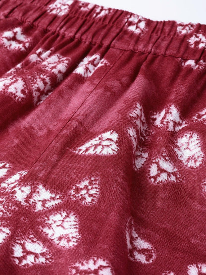 Women's Red Tie & Dye Floral Tapered Pants