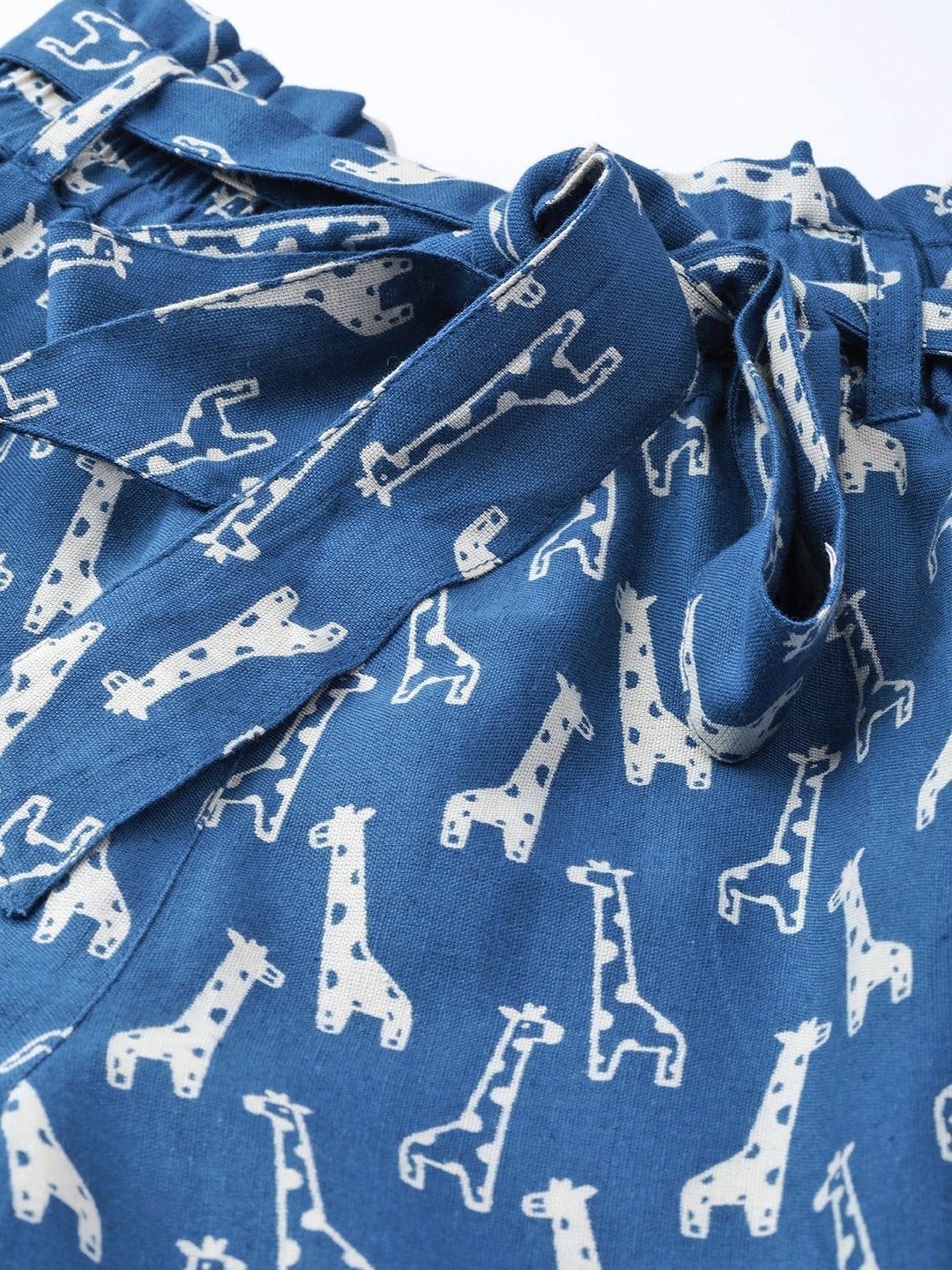 Women's Blue Giraffe Print Paper Bag Pants