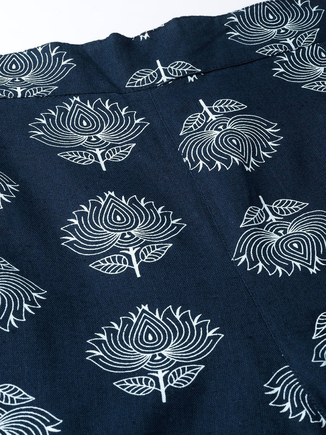 Women's Navy Lotus Print Side Button Pants