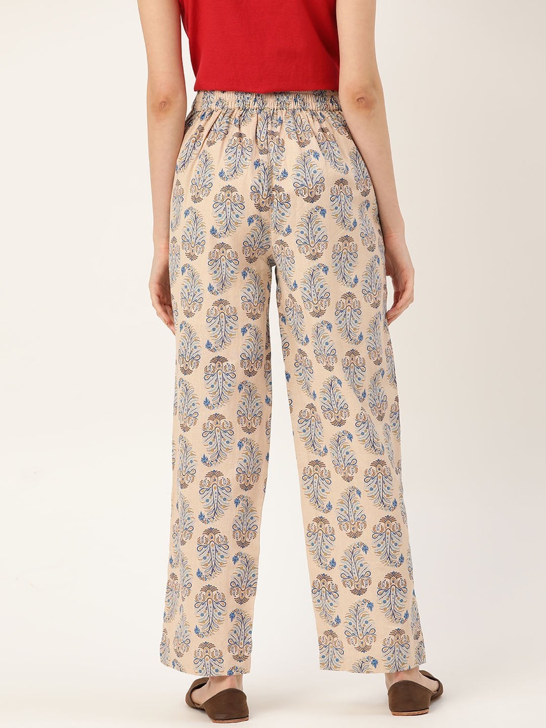 Women's Beige Paisely Side Button Pants