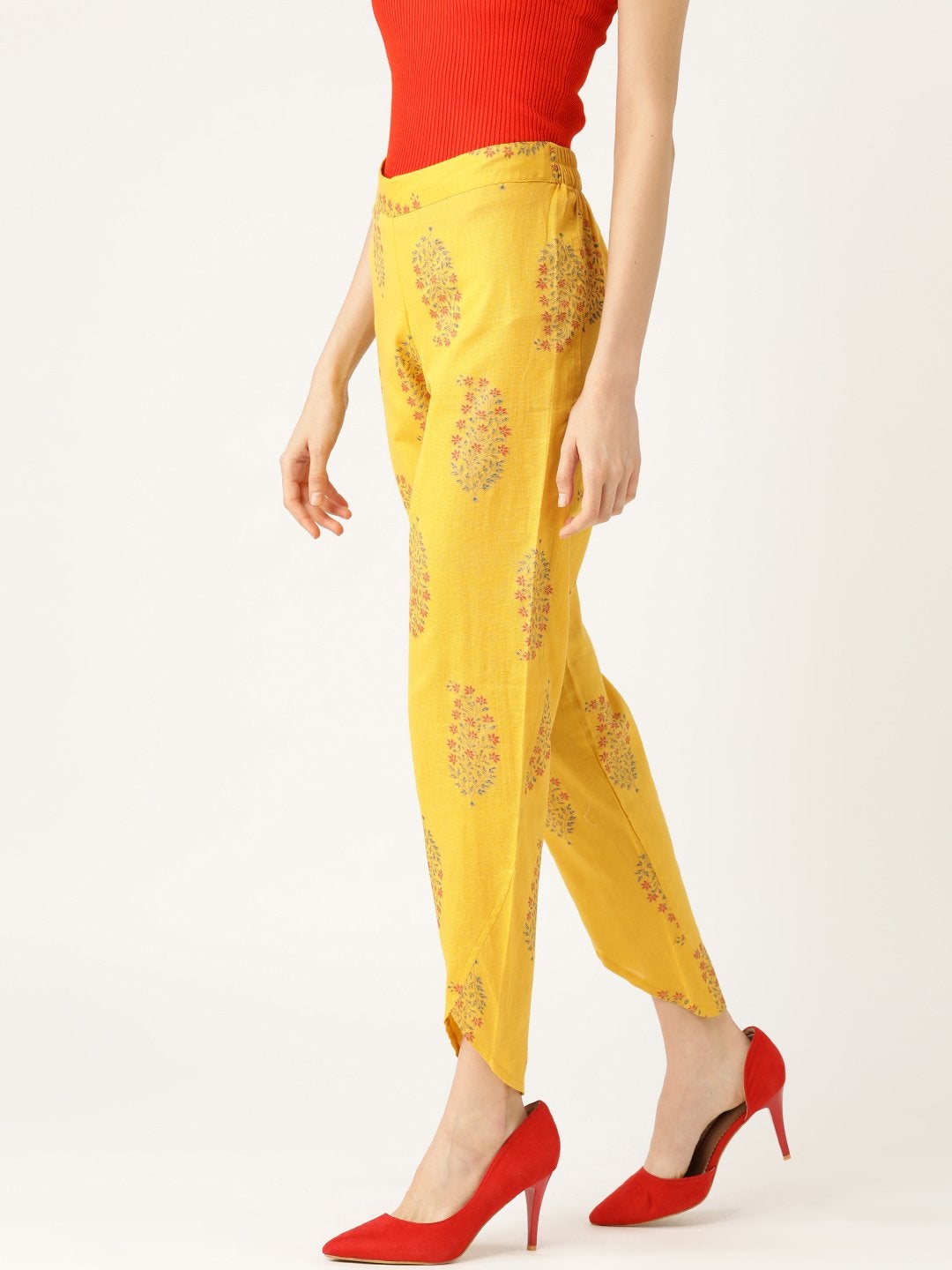 Women's Mustard Floral Dhoti Pants