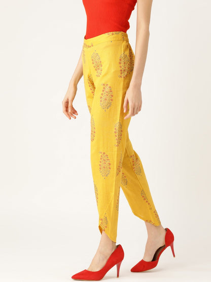 Women's Mustard Floral Dhoti Pants