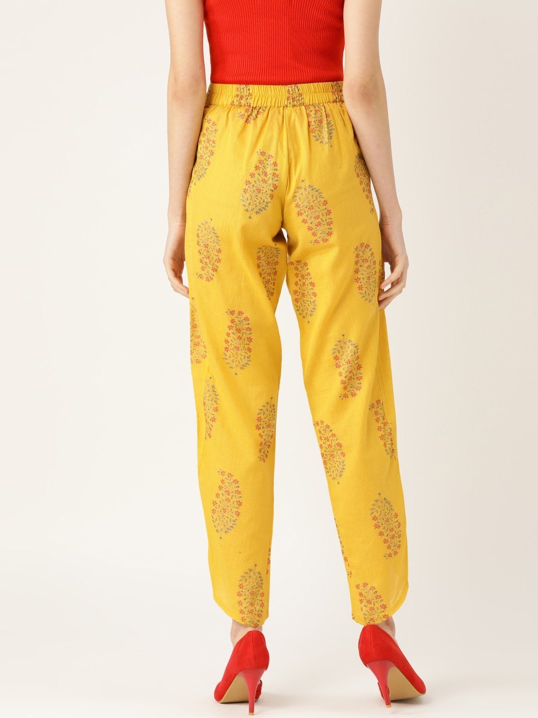 Women's Mustard Floral Dhoti Pants