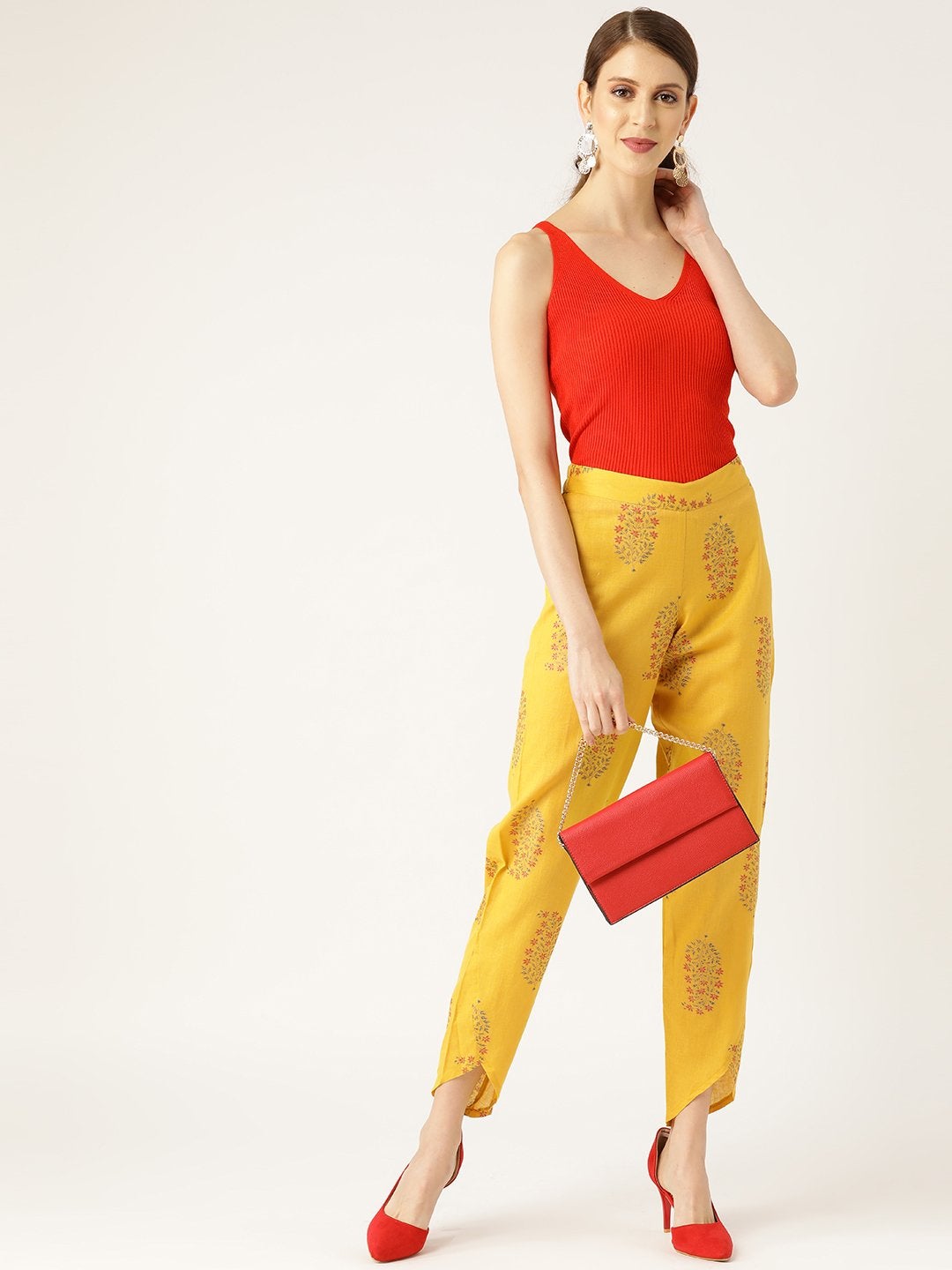 Women's Mustard Floral Dhoti Pants