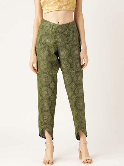 Women's Dark Green Chakra Foil Dhoti Pants