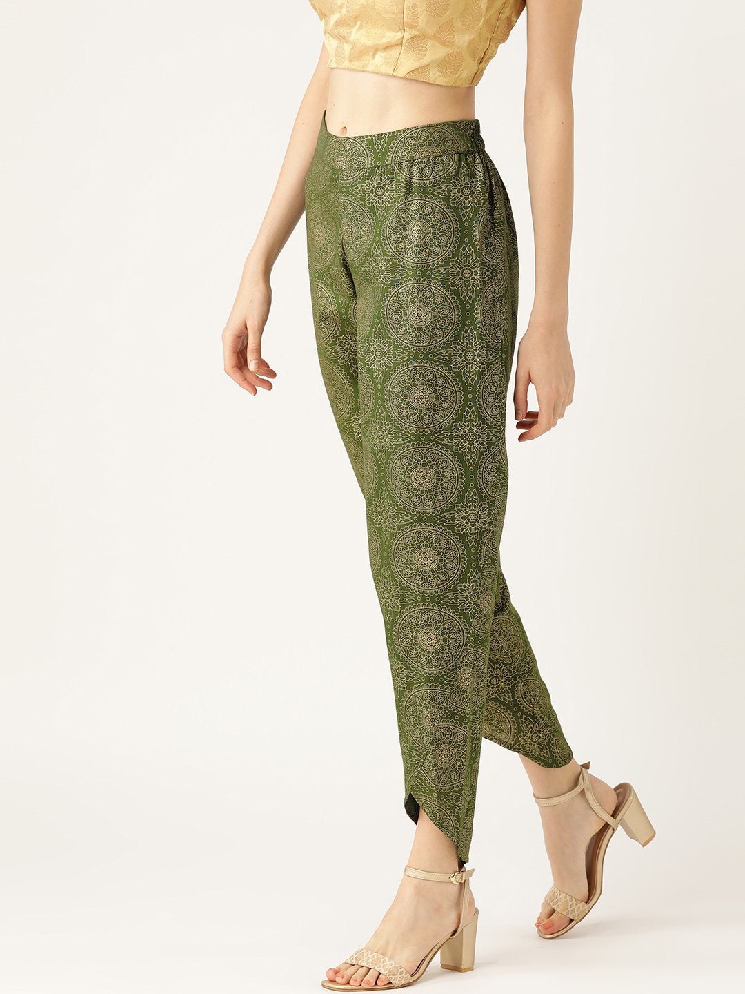 Women's Dark Green Chakra Foil Dhoti Pants