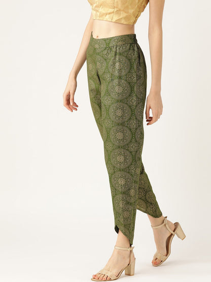 Women's Dark Green Chakra Foil Dhoti Pants