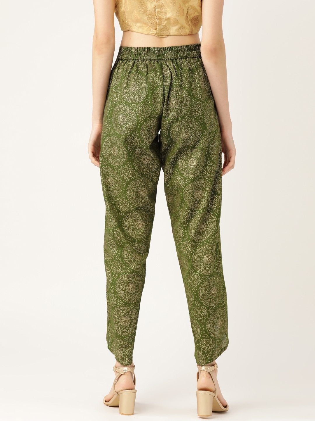 Women's Dark Green Chakra Foil Dhoti Pants