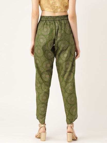 Women's Dark Green Chakra Foil Dhoti Pants