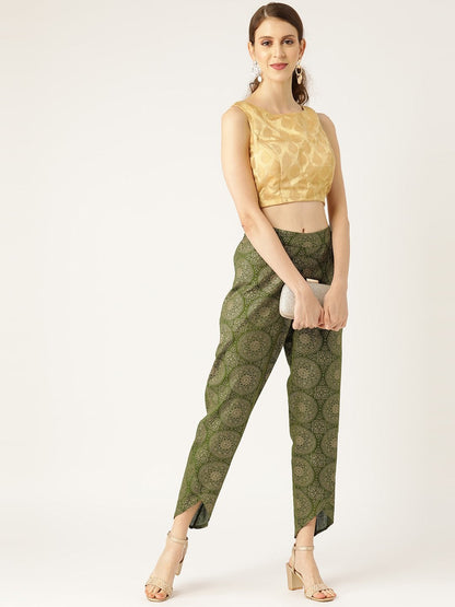 Women's Dark Green Chakra Foil Dhoti Pants