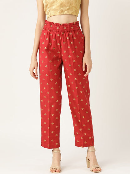 Women's Maroon Small Booti Foil Tapered Pants