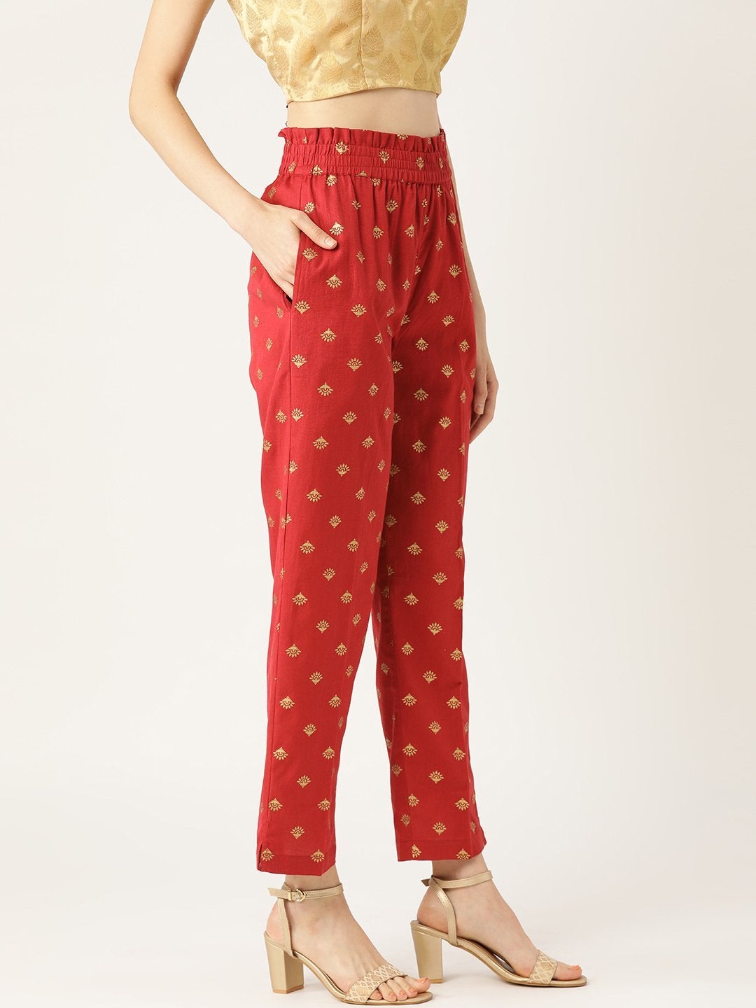 Women's Maroon Small Booti Foil Tapered Pants