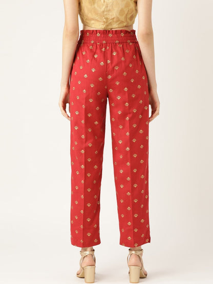 Women's Maroon Small Booti Foil Tapered Pants