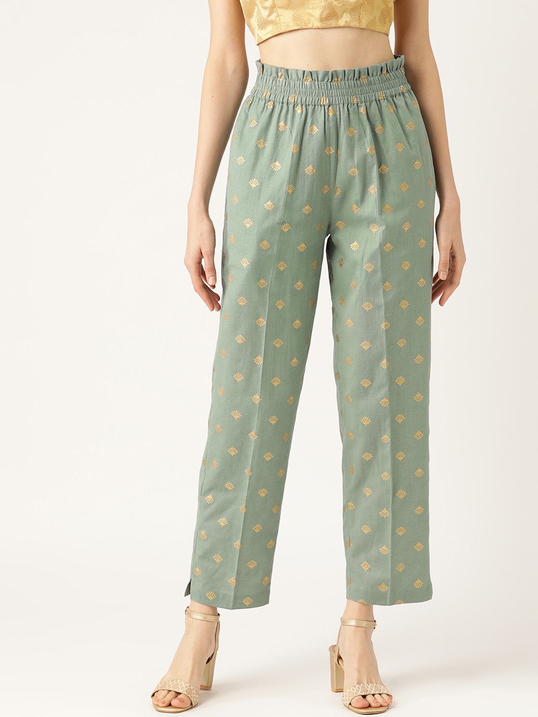 Women's Teal Small Booti Foil Tapered Pants