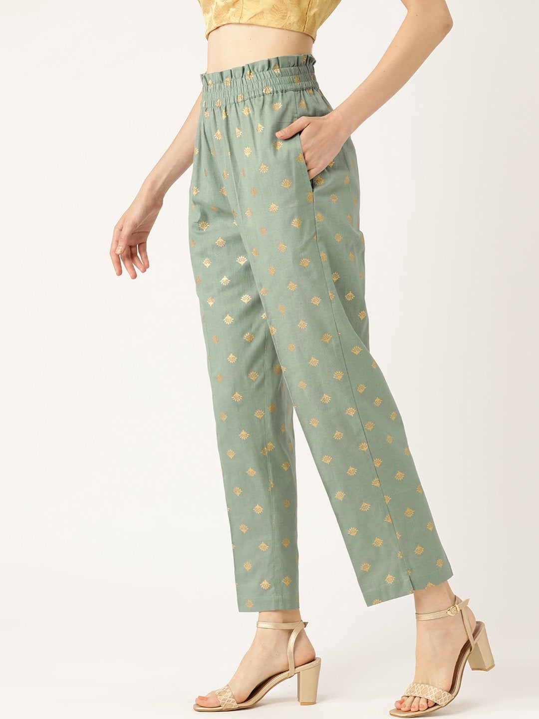 Women's Teal Small Booti Foil Tapered Pants