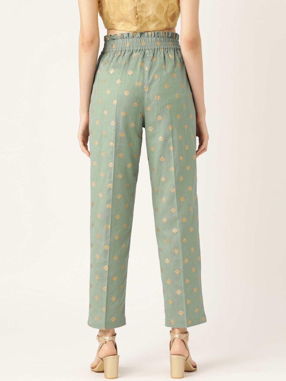 Women's Teal Small Booti Foil Tapered Pants