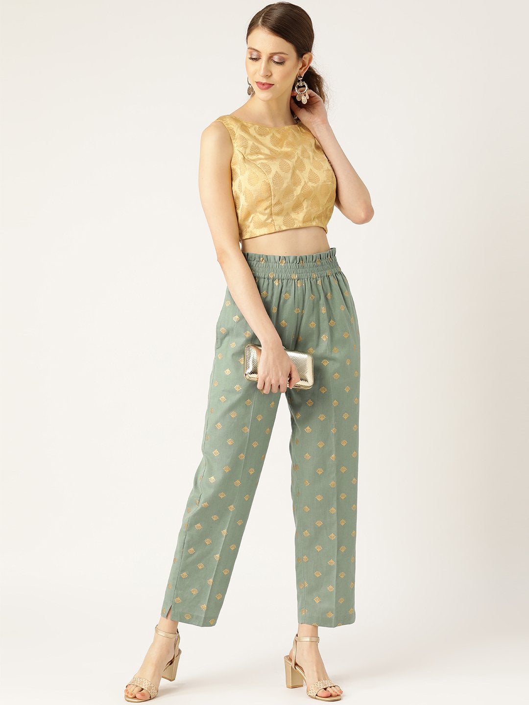 Women's Teal Small Booti Foil Tapered Pants