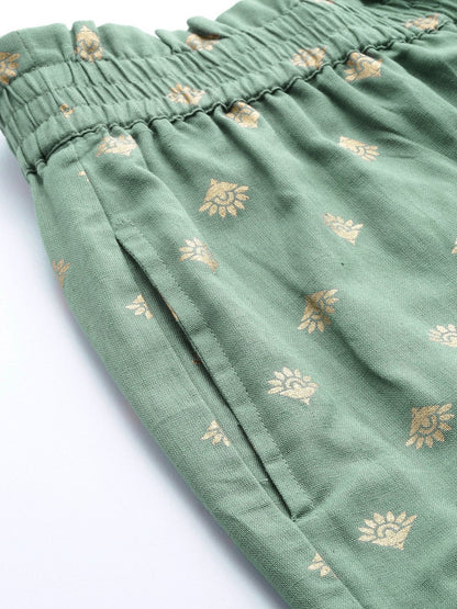 Women's Teal Small Booti Foil Tapered Pants