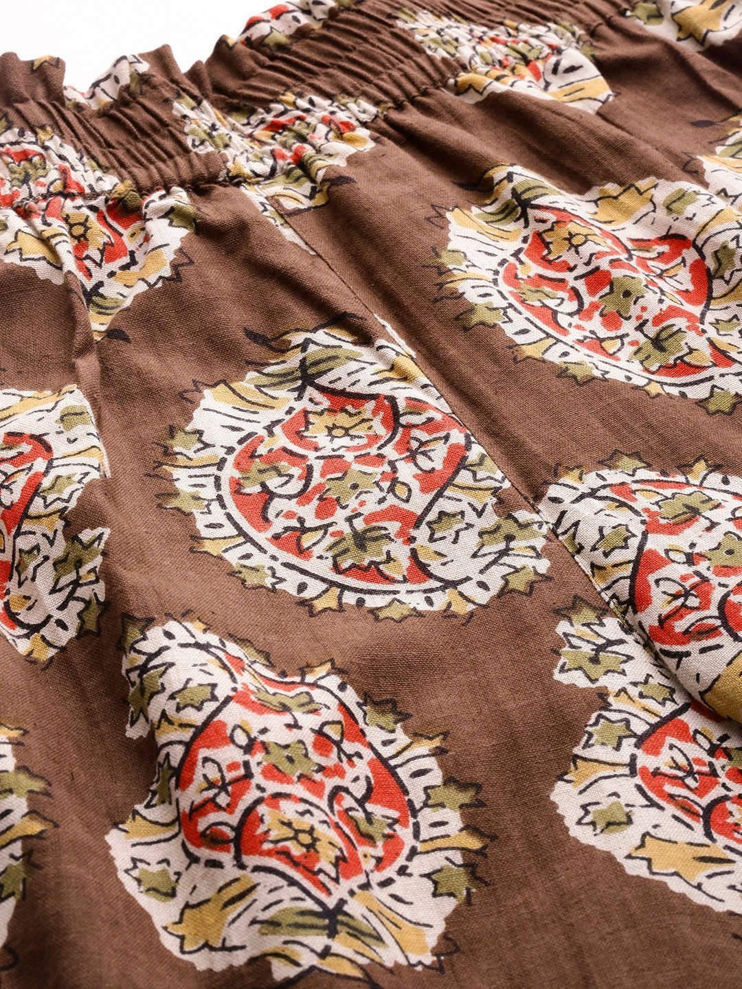 Women's Brown Paisely Paperbag Tapered Pants