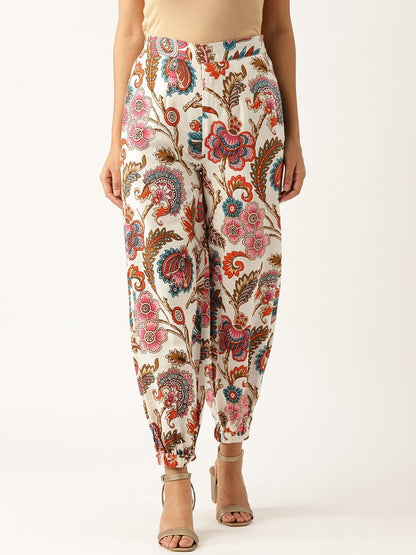 Women's Off White Floral Cuffed Pants