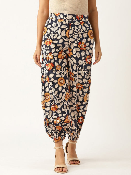 Women's Navy Floral Cuffed Pants
