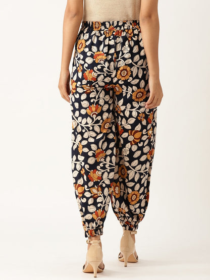 Women's Navy Floral Cuffed Pants