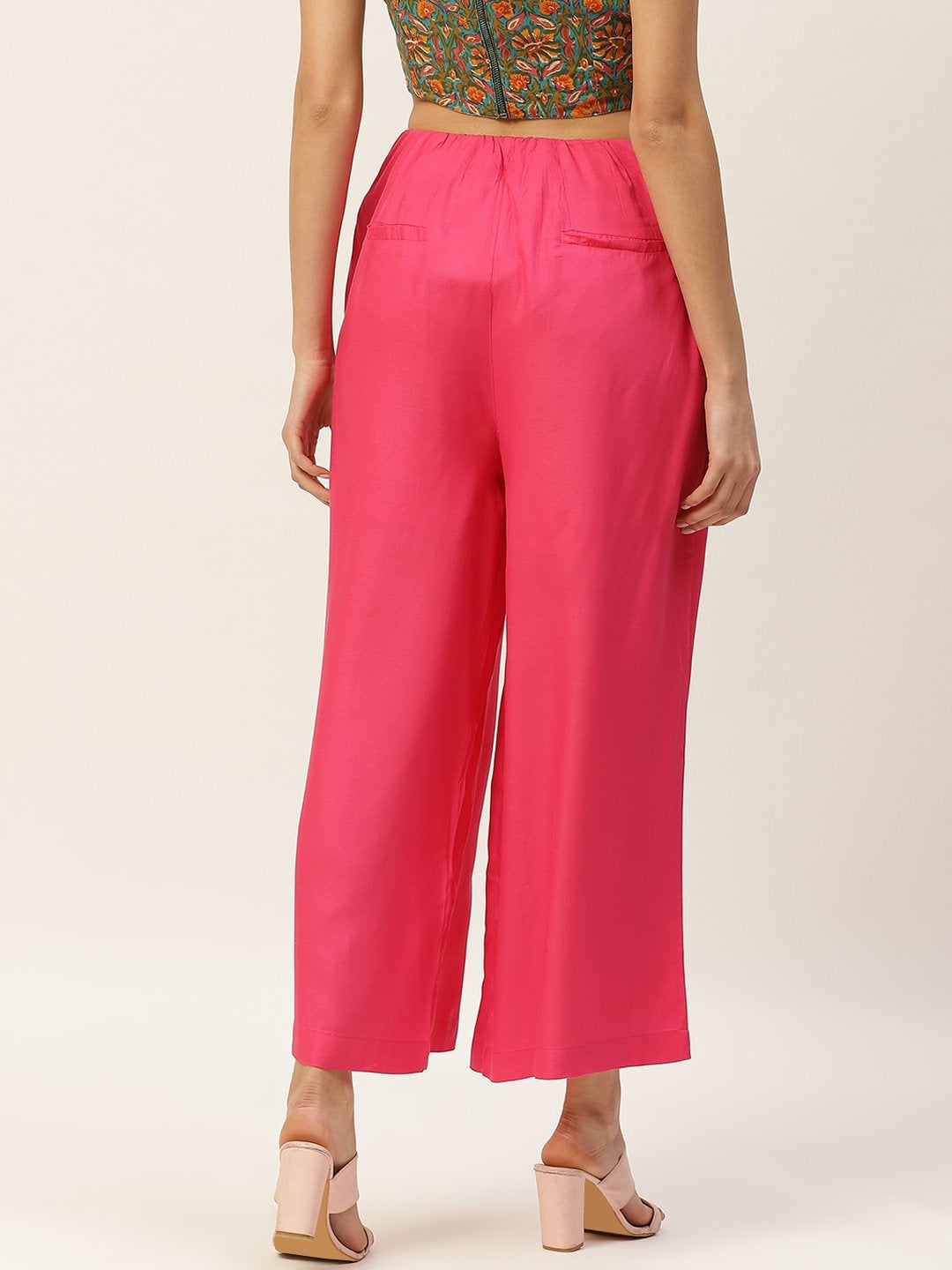 Women's Fuchsia Front Button Pleated Culottes