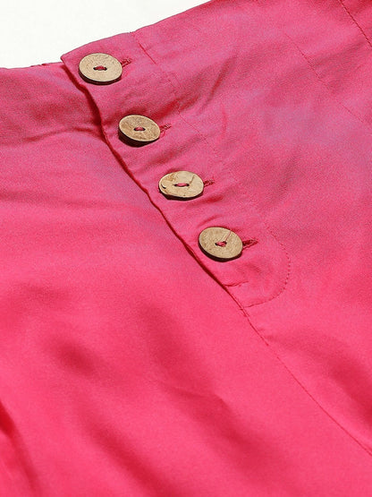 Women's Fuchsia Front Button Pleated Culottes