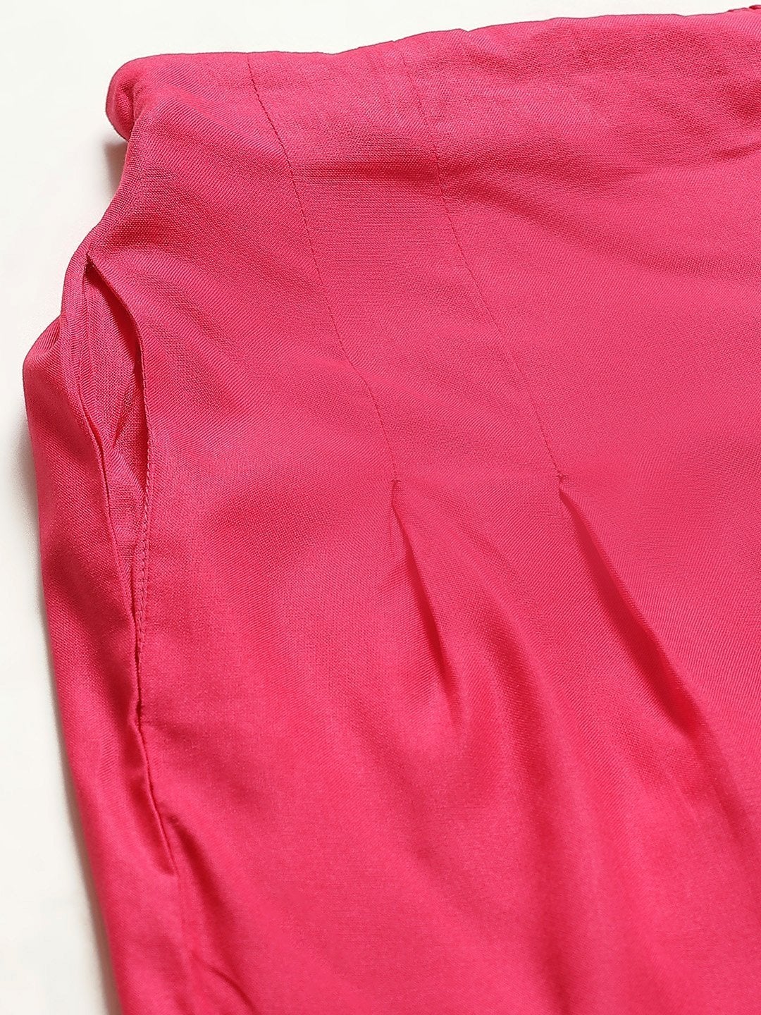 Women's Fuchsia Front Button Pleated Culottes