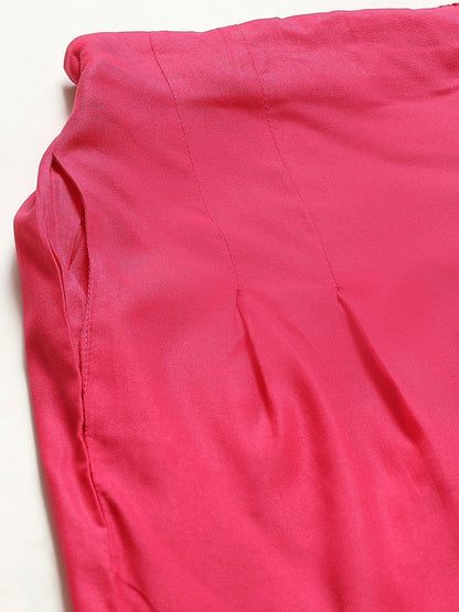 Women's Fuchsia Front Button Pleated Culottes