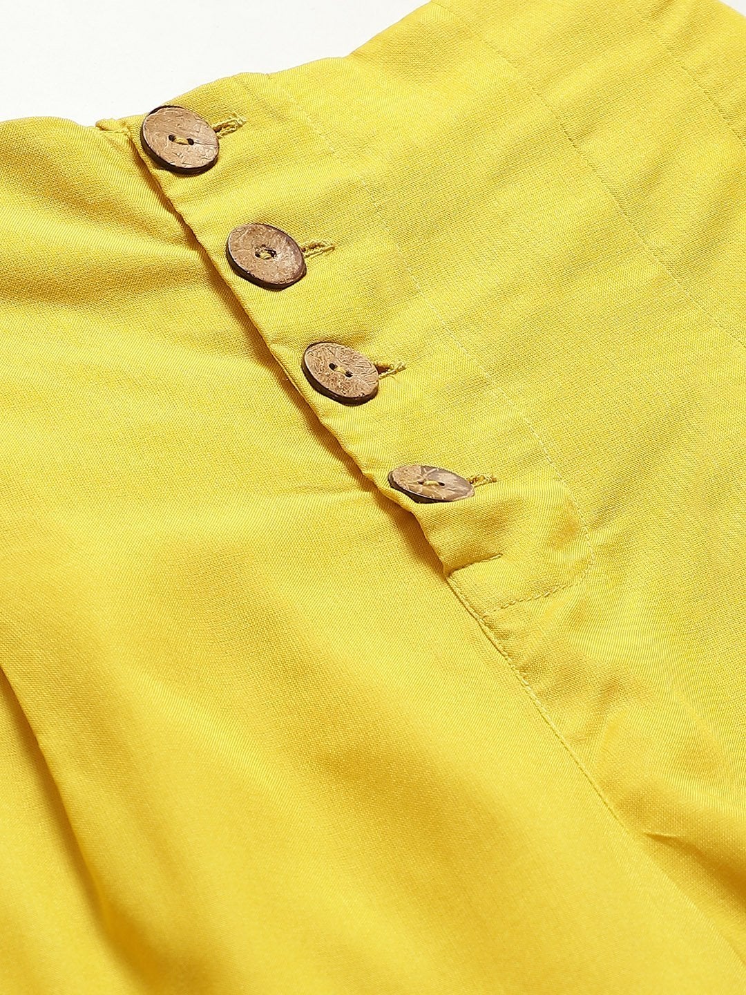 Women's Yellow Front Button Pleated Culottes
