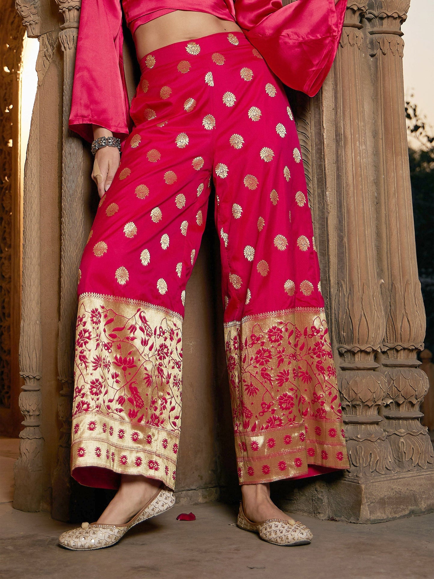 Women's Fuchsia Brocade Jacquard Palazzos