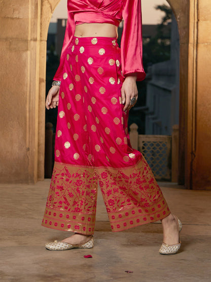 Women's Fuchsia Brocade Jacquard Palazzos
