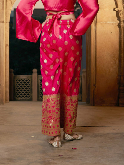 Women's Fuchsia Brocade Jacquard Palazzos
