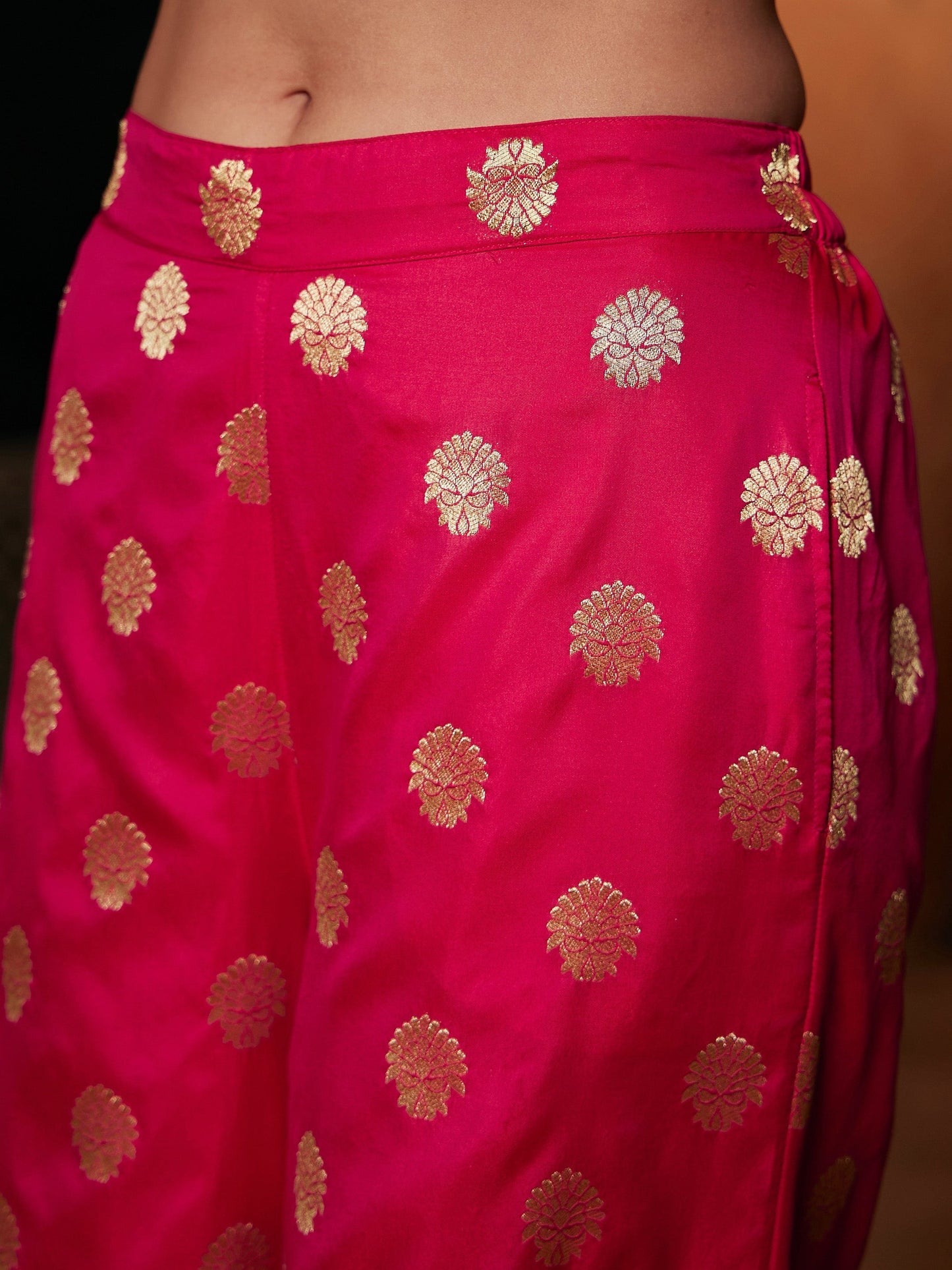 Women's Fuchsia Brocade Jacquard Palazzos
