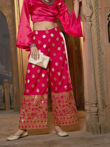 Women's Fuchsia Brocade Jacquard Palazzos
