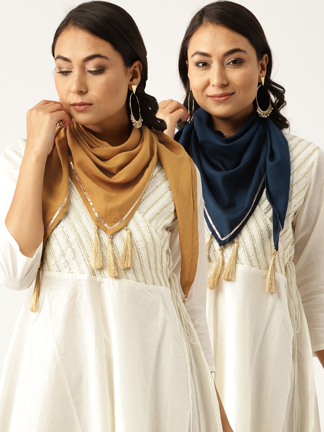 Women's Mustard Rayon Scarf & Navy Rayon Scarf (Set Of 2)