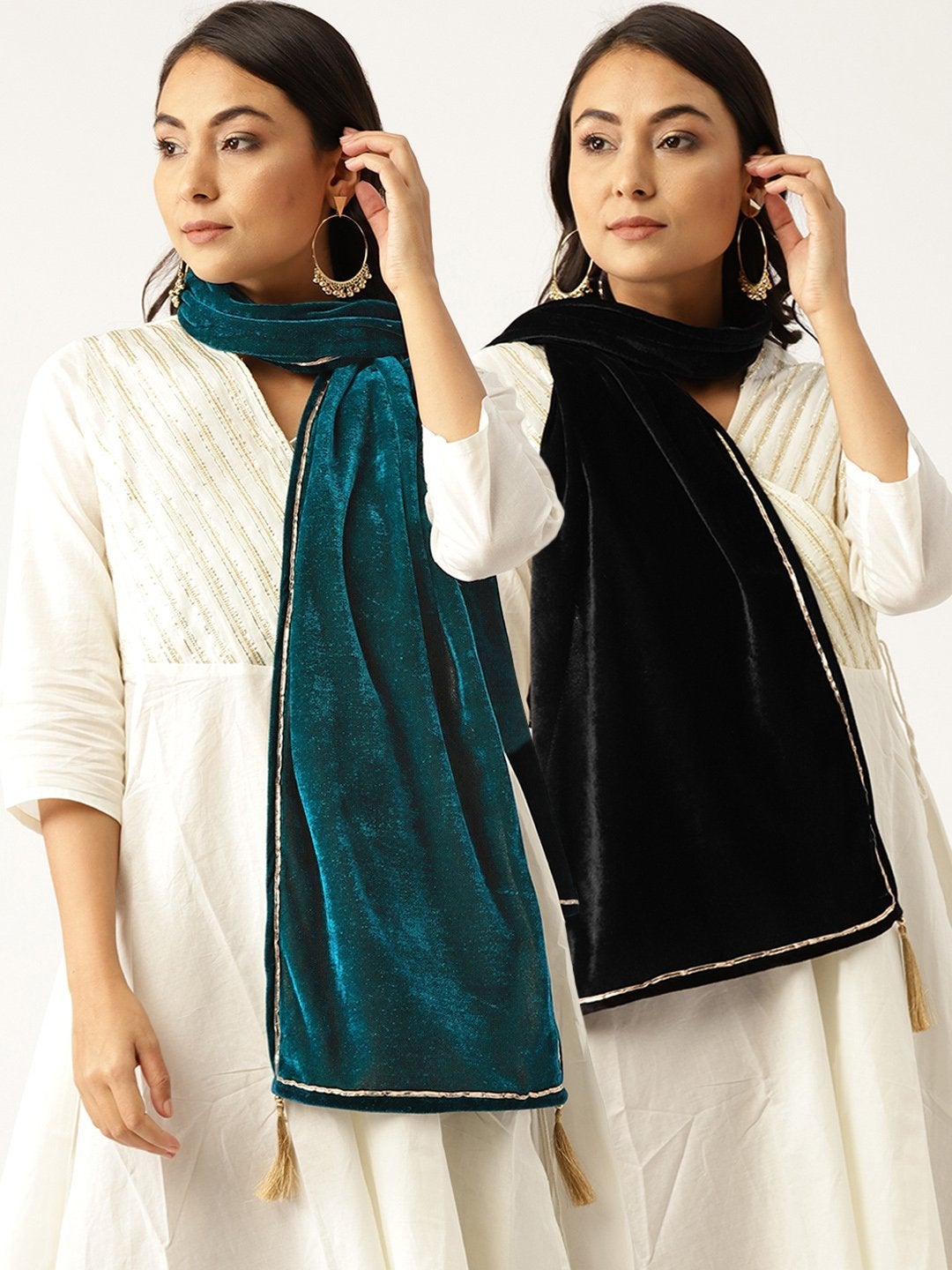 Women's Black Velvet Scarf & Green Velvet Scarf (Set Of 2)