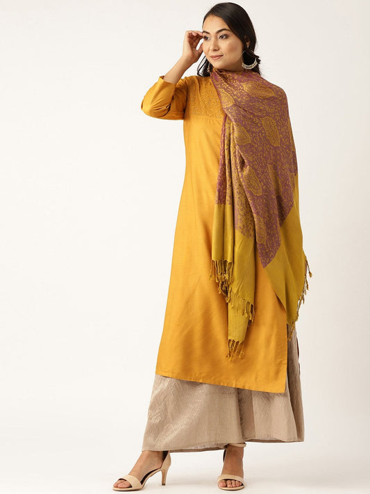 Women's Purple Viscose Jacquard Stole