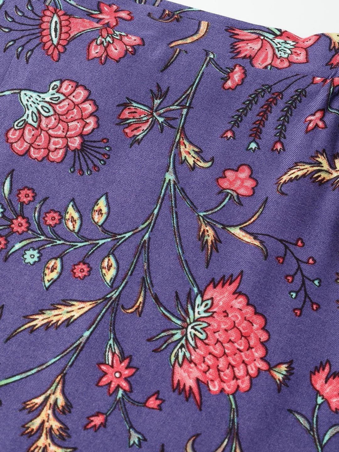 Women's Purple Floral Off Shoulder Kurta With Red