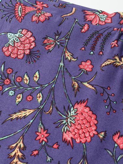 Women's Purple Floral Off Shoulder Kurta With Red